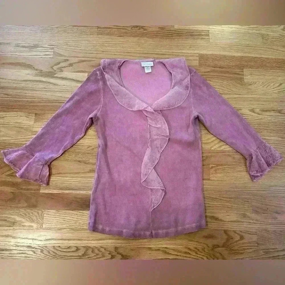Soft Surroundings Ruffle Pink Lightly Acid Wash Top - Size Large - Picture 1 of 10